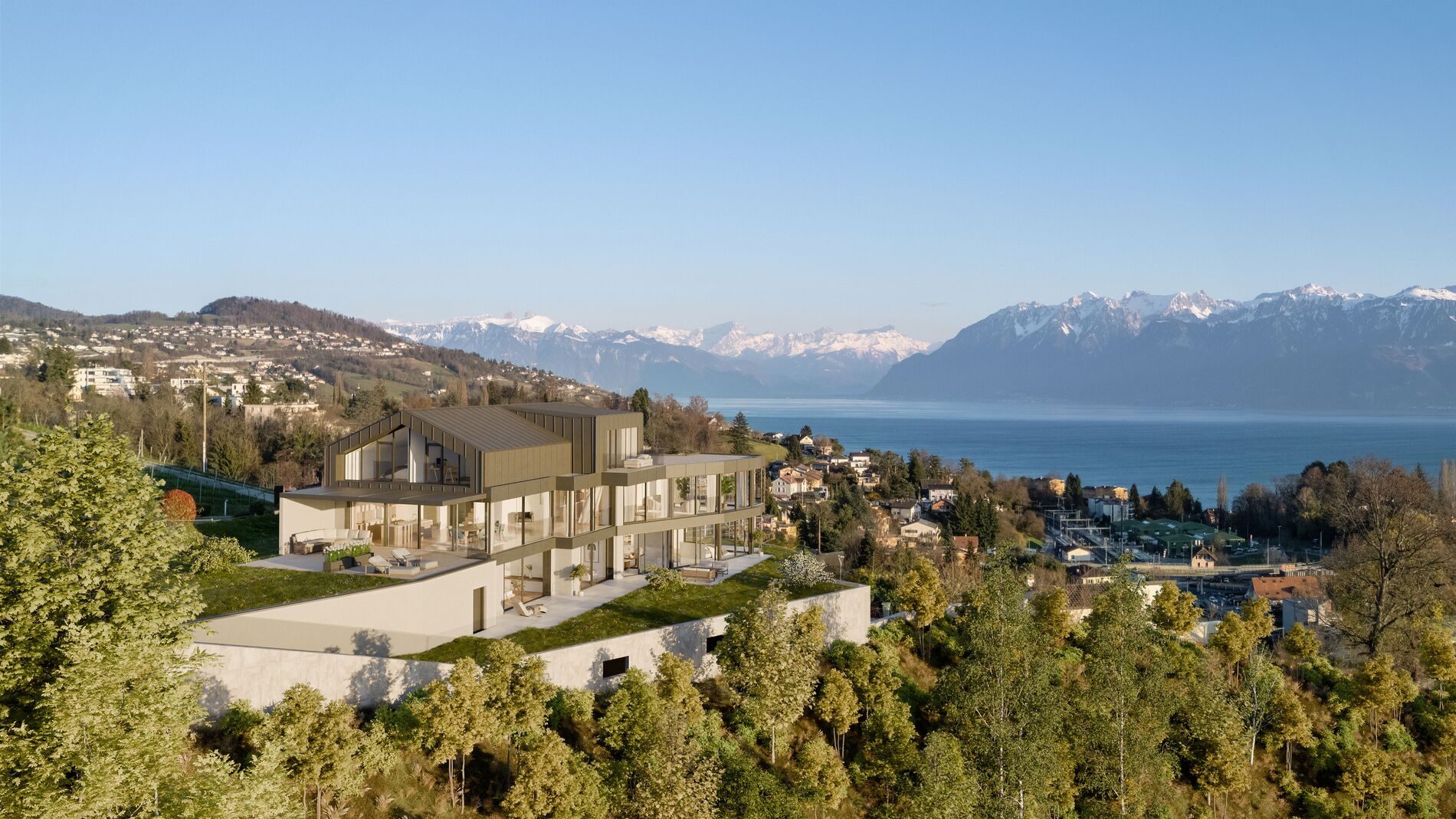 Exceptional contemporary villa with spectacular panoramic views of the lake - Vue 1